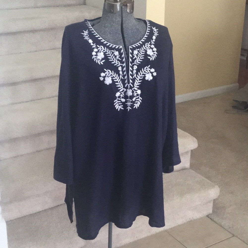 100 percent Linen top with embroidery